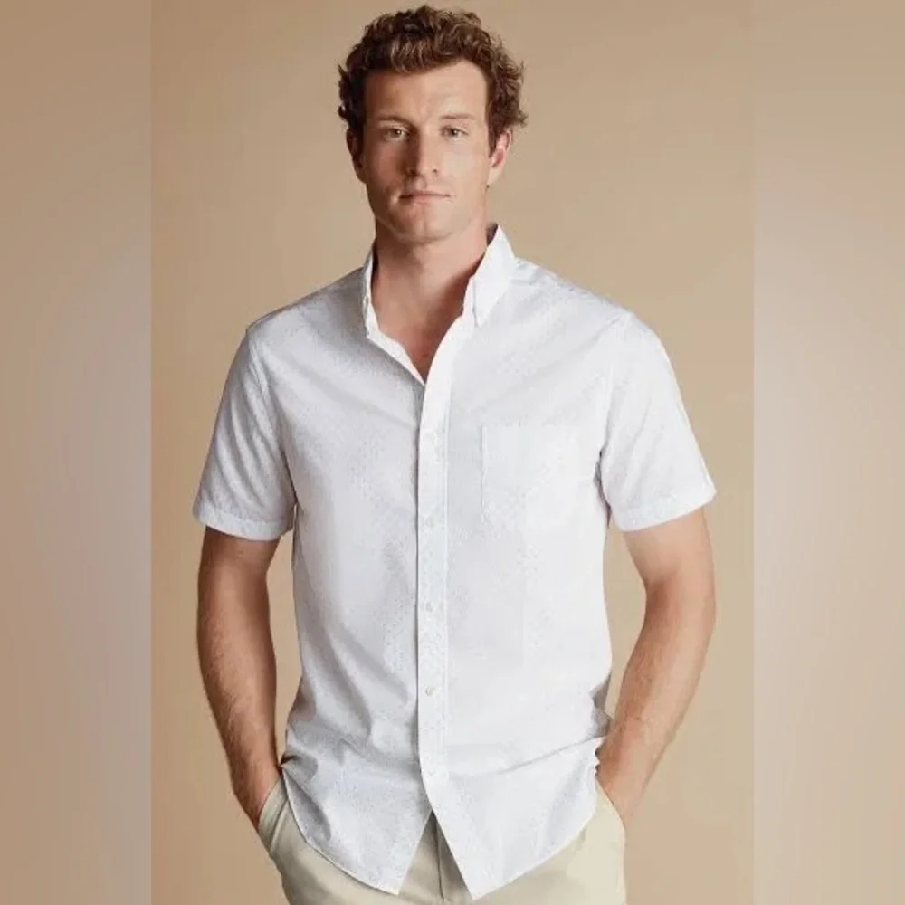 ADONIS White Cotton Short Sleeve Button Down Formal Fancy Dress Shirt Neck 14.5 - Picture 3 of 16